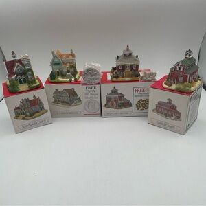 Festive Village Set with Red and Green Accents